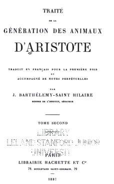 Aristote : Génération des animaux