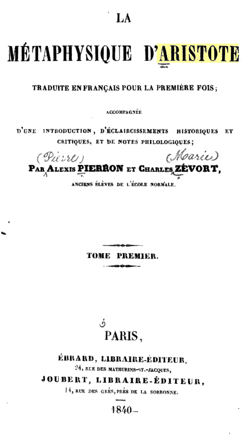 Aristote : Métaphysique